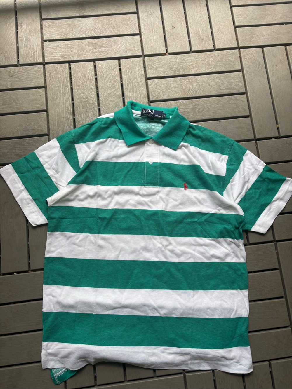 Ralph Lauren Green & White Striped Polo Shirt
